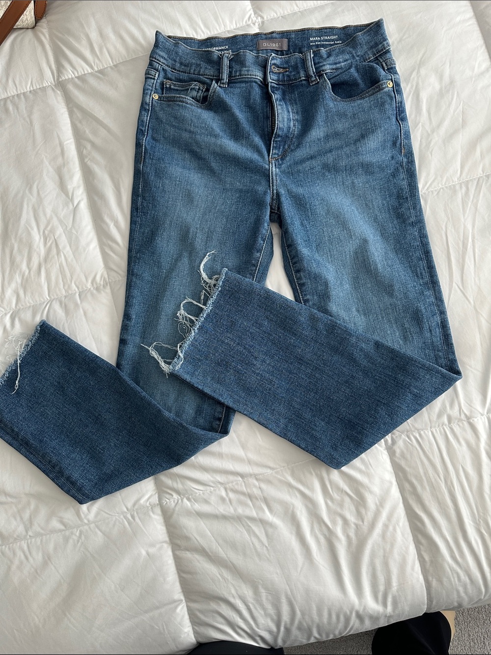 DL1961 Blue Raw-Hem Straight-Leg Women's Jeans